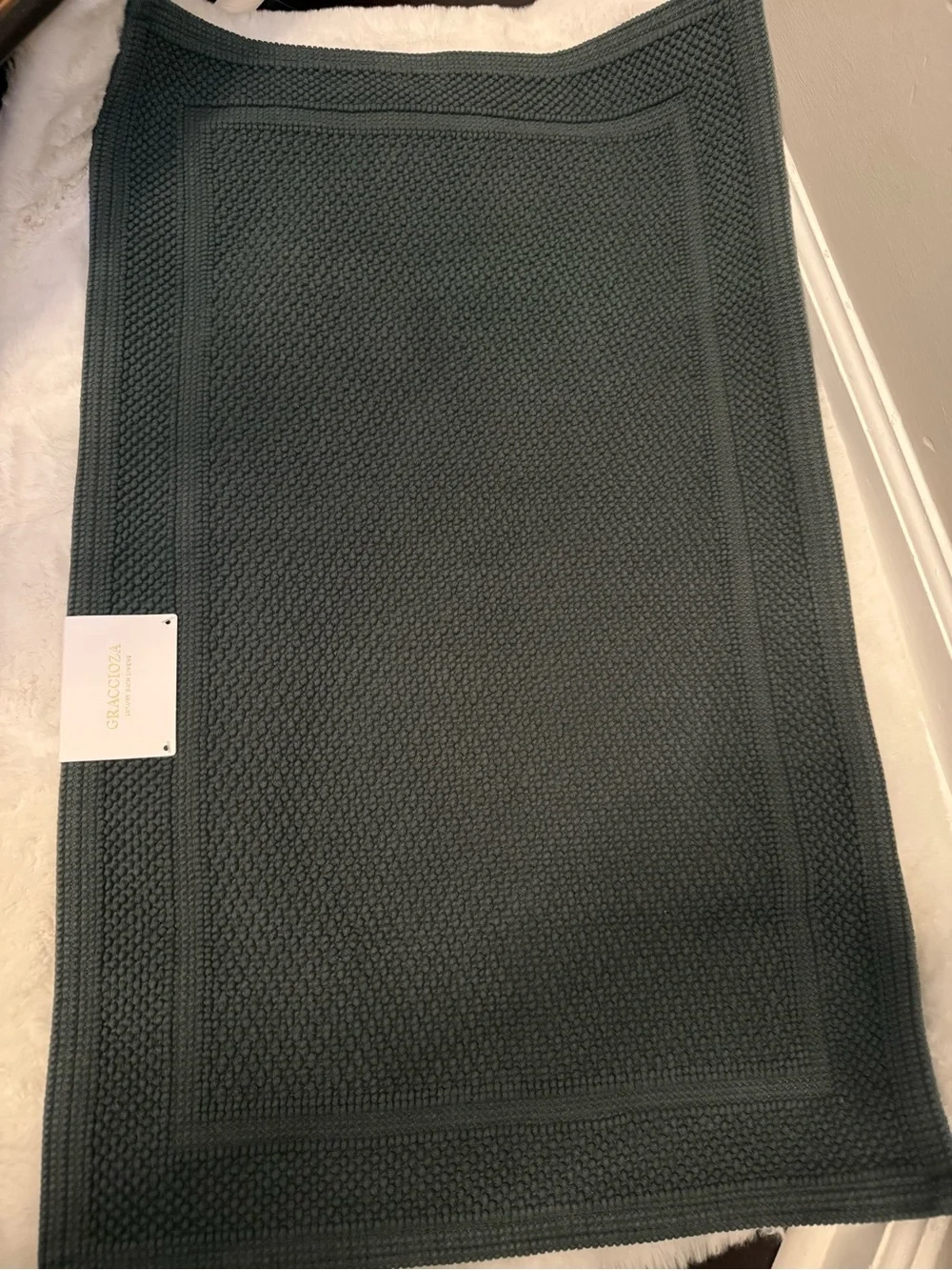 Graccioza Bee Waffle Bath Mat 20x31 Moss NWT Made Portugal